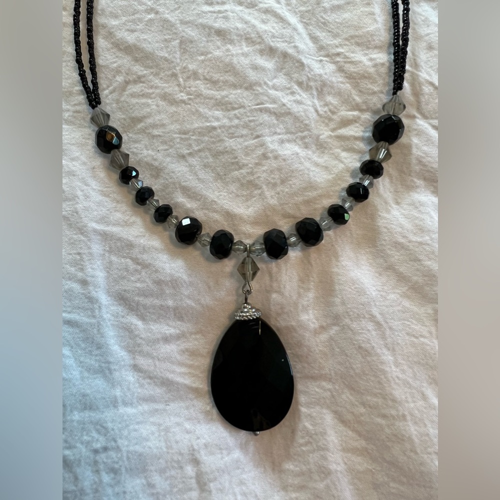 Lia Sophia black jeweled and silver necklace